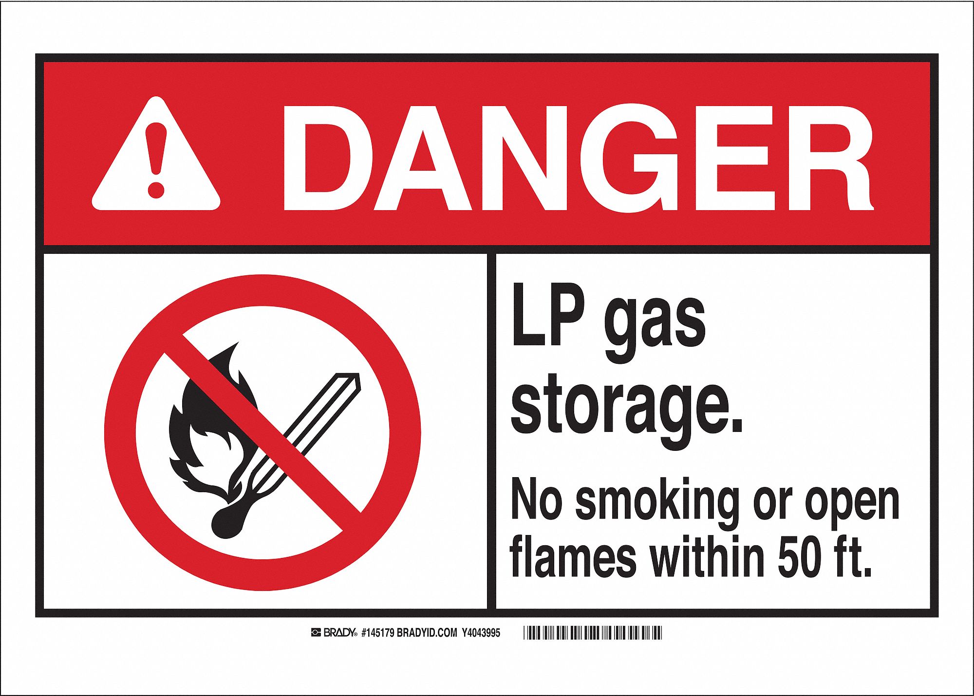 Danger No Smoking Sign, Propane, 10x14