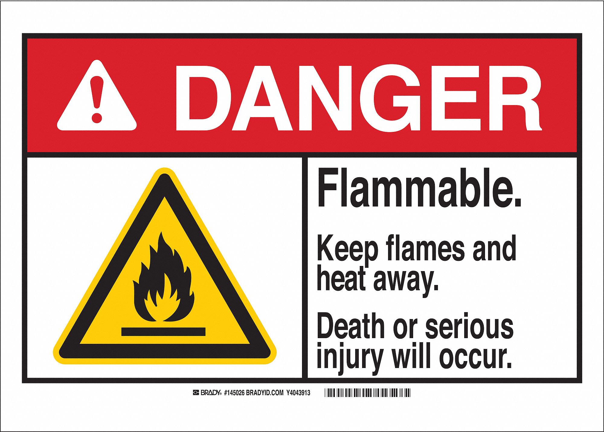 Danger Sign, Flames Heat Away, B-302, 7in.H