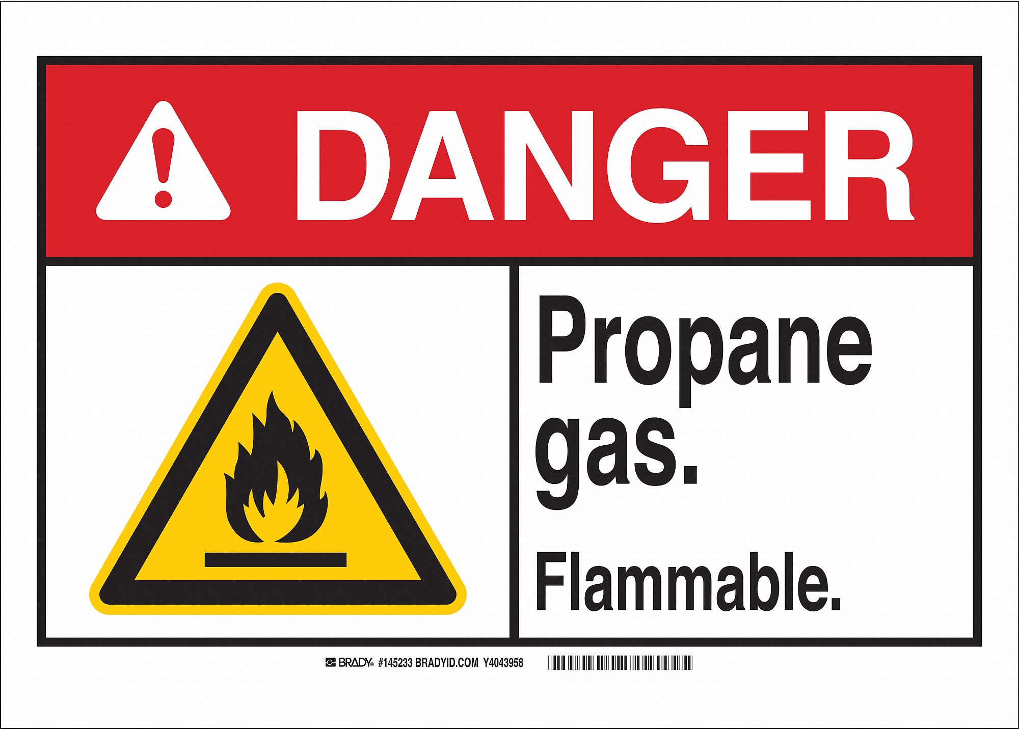 Danger Sign, Propane Gas, B-120, 10in.H