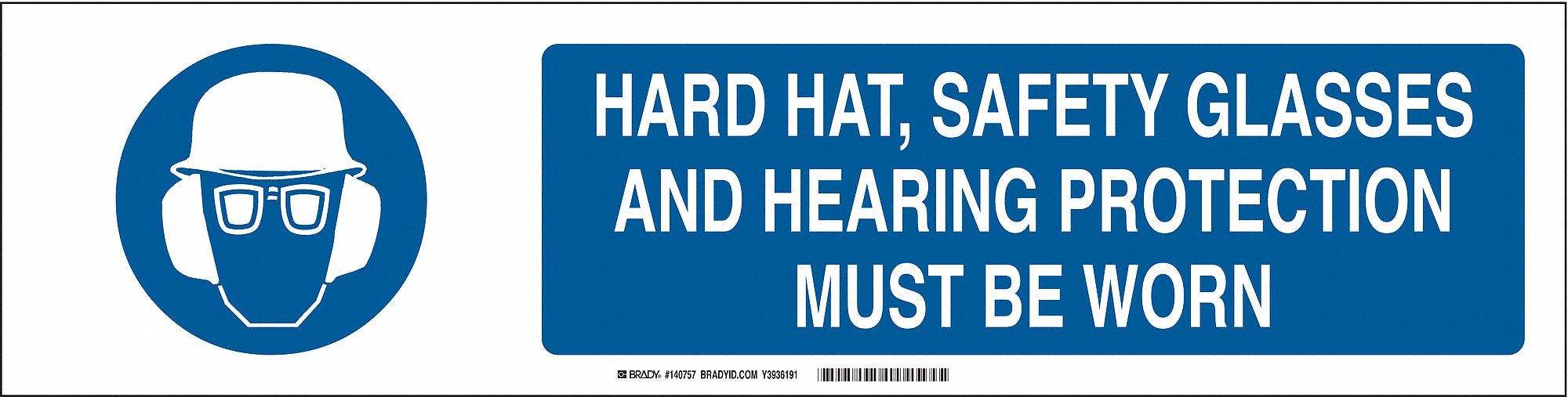 Sign Slider Insert: Hard Hat, Safety Glasses & Hearing Protection Must Be Worn, Aluminum, White