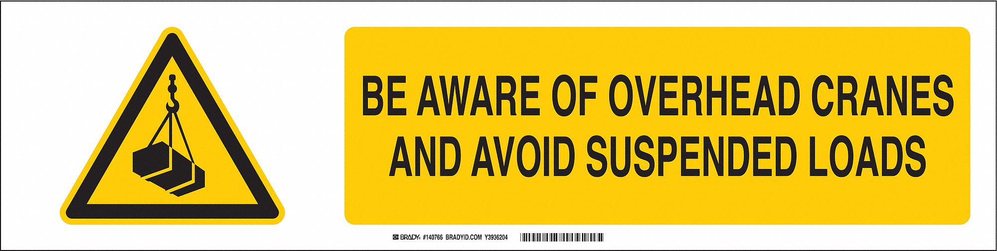 Sign Slider Insert: Be Aware Of Overhead Cranes & Avoid Suspended Loads, Aluminum, White