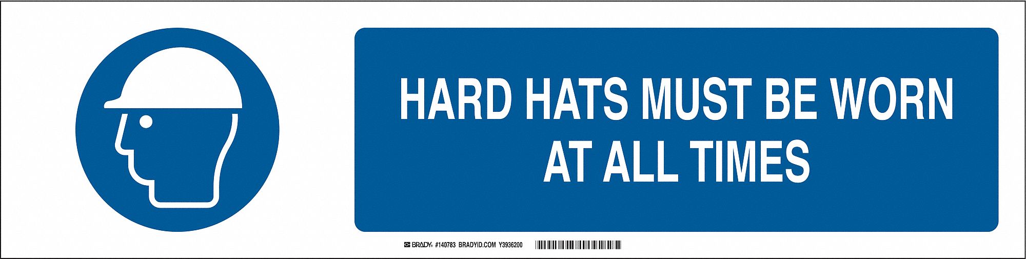 Sign Slider Insert: Hard Hats Must Be Worn At All Times, Aluminum, White, Blue, Not Retroreflective