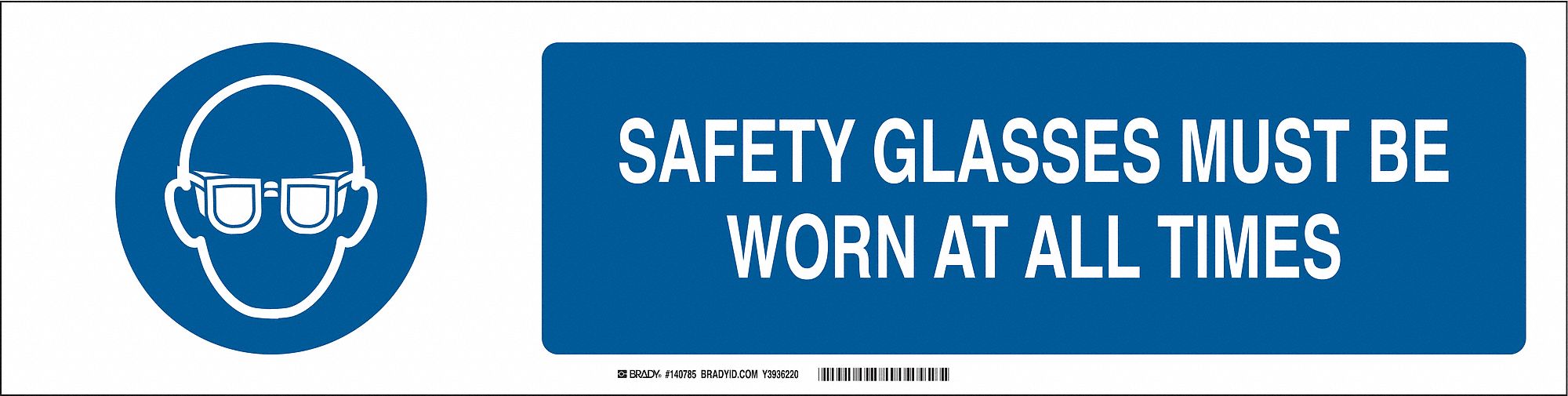 Safety Glasses Must Be Worn At All Times, Aluminum, Sign Slider Insert