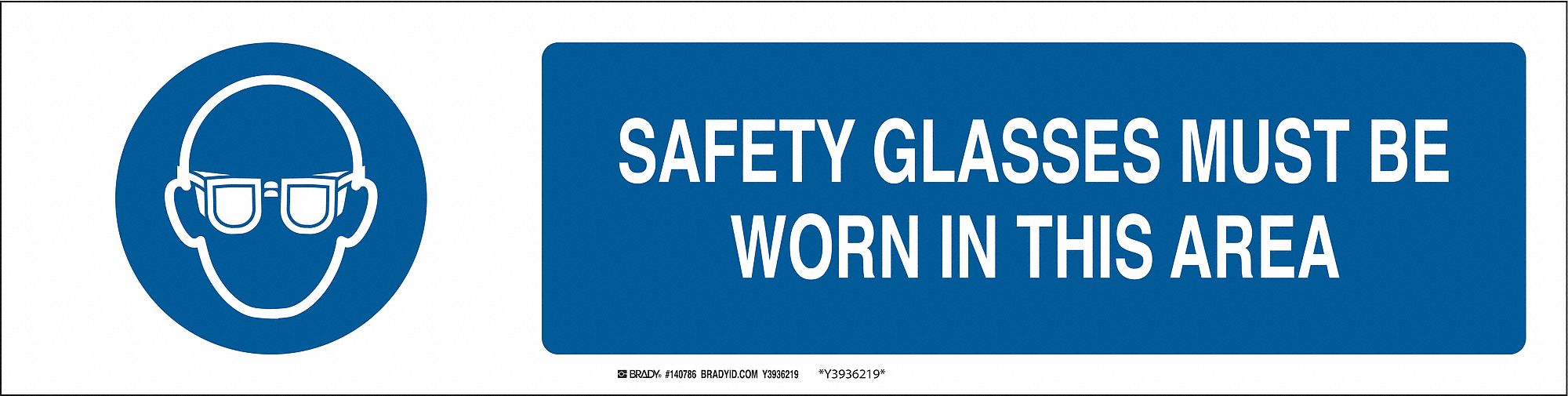 Sign Slider Insert: Safety Glasses Must Be Worn In This Area, Aluminum, White, Blue
