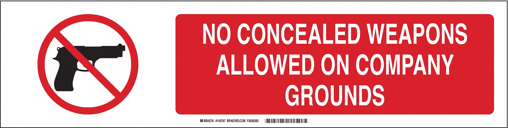 Sign Slider Insert: No Concealed Weapons Allowed On Company Grounds, Aluminum, White, Black/Red