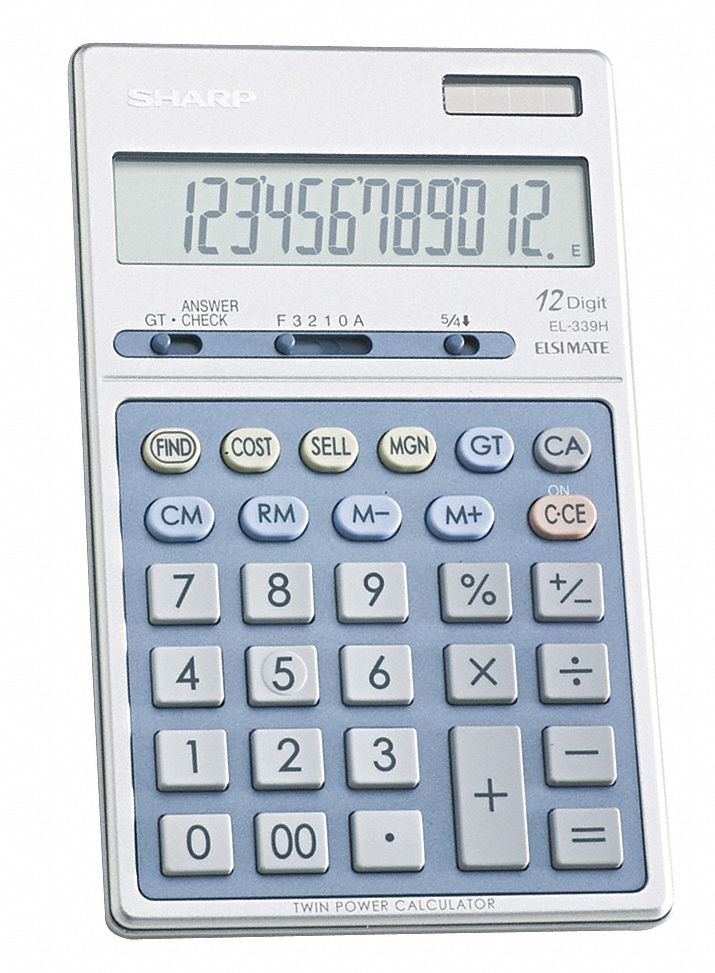 Portable Calculator: LCD, 12 Digits Displayed, 3/4 in Ht, 4 3/8 in Wd, 6.87 in Dp