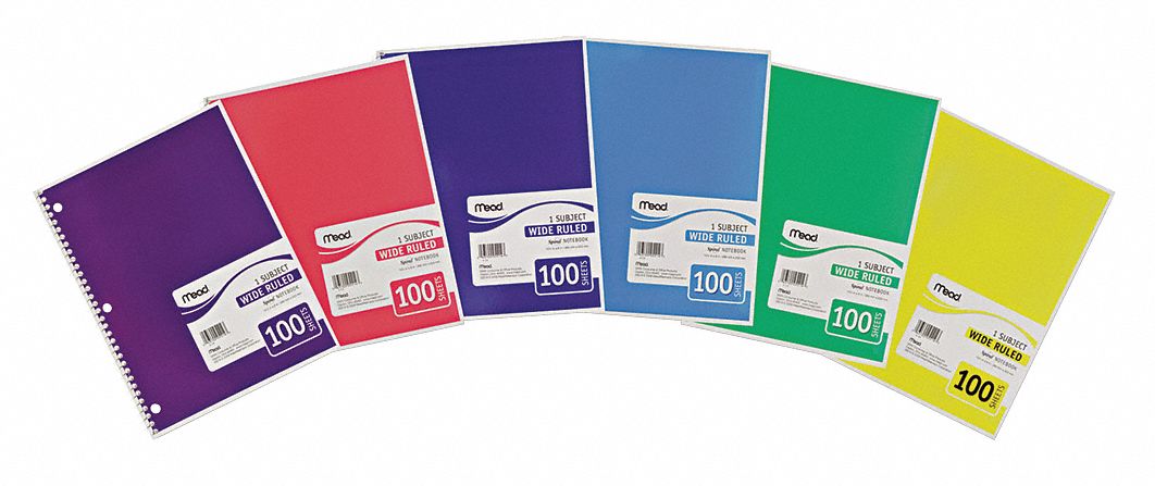 Notebook: 7-1/2 in x 10-1/2 in Sheet Size, Legal, White, 100 Sheets, 0% Recycled Content, Left