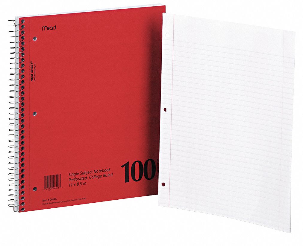 MEAD, 8-1/2 in x 11 in Sheet Size, College, Notebook - 35W823|MEA06546 ...