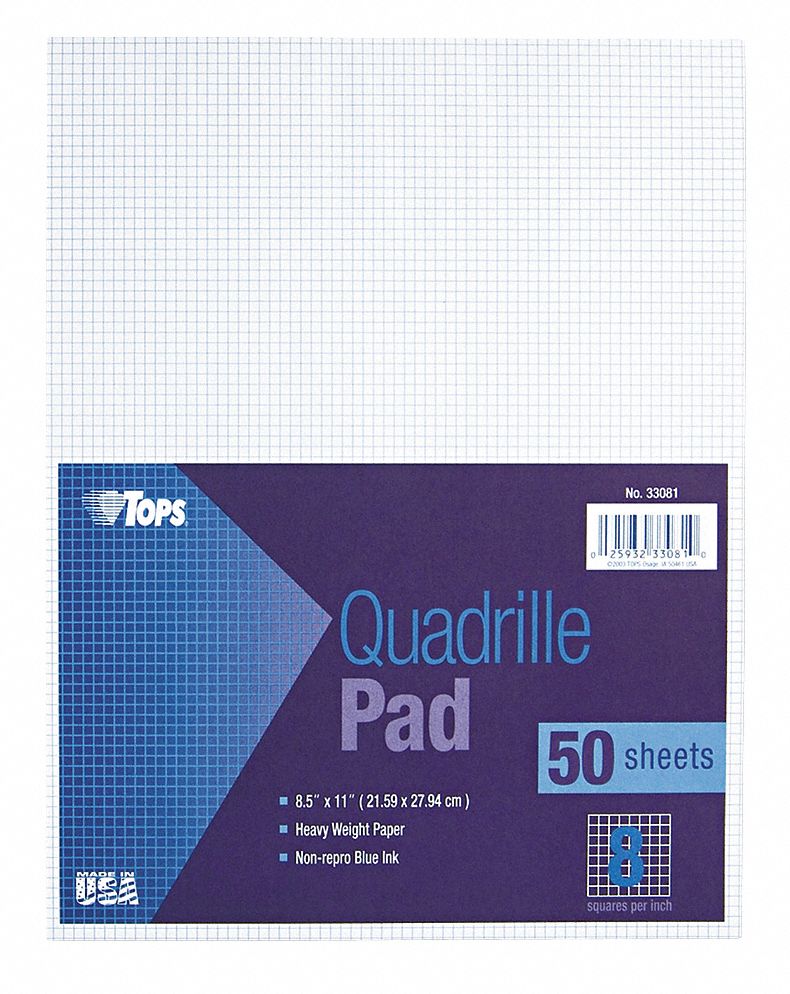 Notepad: Quadrille, Nonwirebound, 50 Sheets, 0 Carbon Sheets, Top, White, 28 pt Chipboard