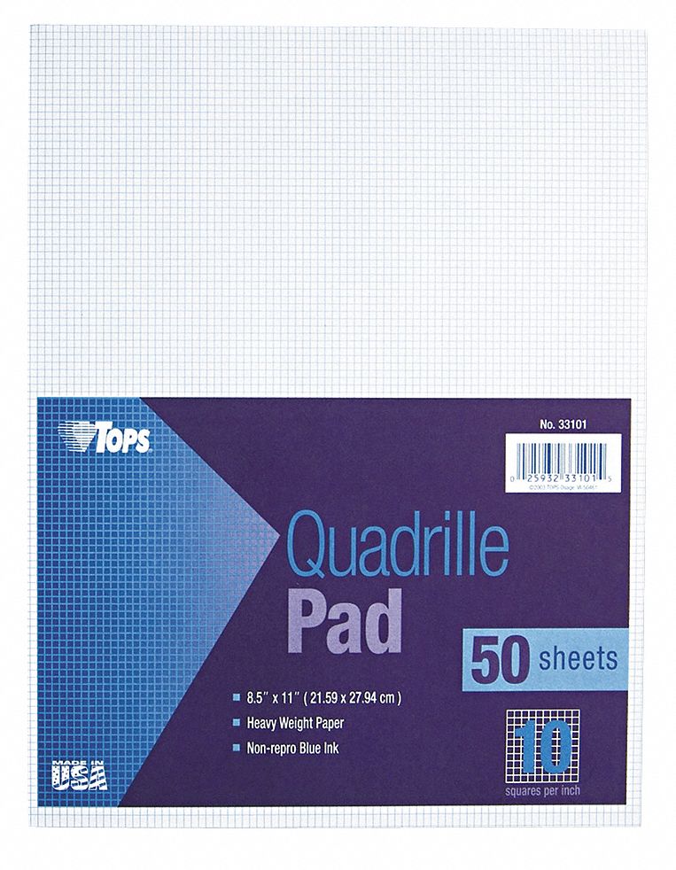 Notepad: Quadrille, Nonwirebound, 50 Sheets, 0 Carbon Sheets, Top, White, 28 pt Chipboard