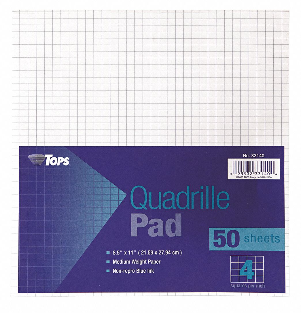 TOPS Quadrille Pads – 8.5 X 11 Inch Graph Paper, 10 Squares Per Inch, Glue Top, 50 Sheets Per Pad