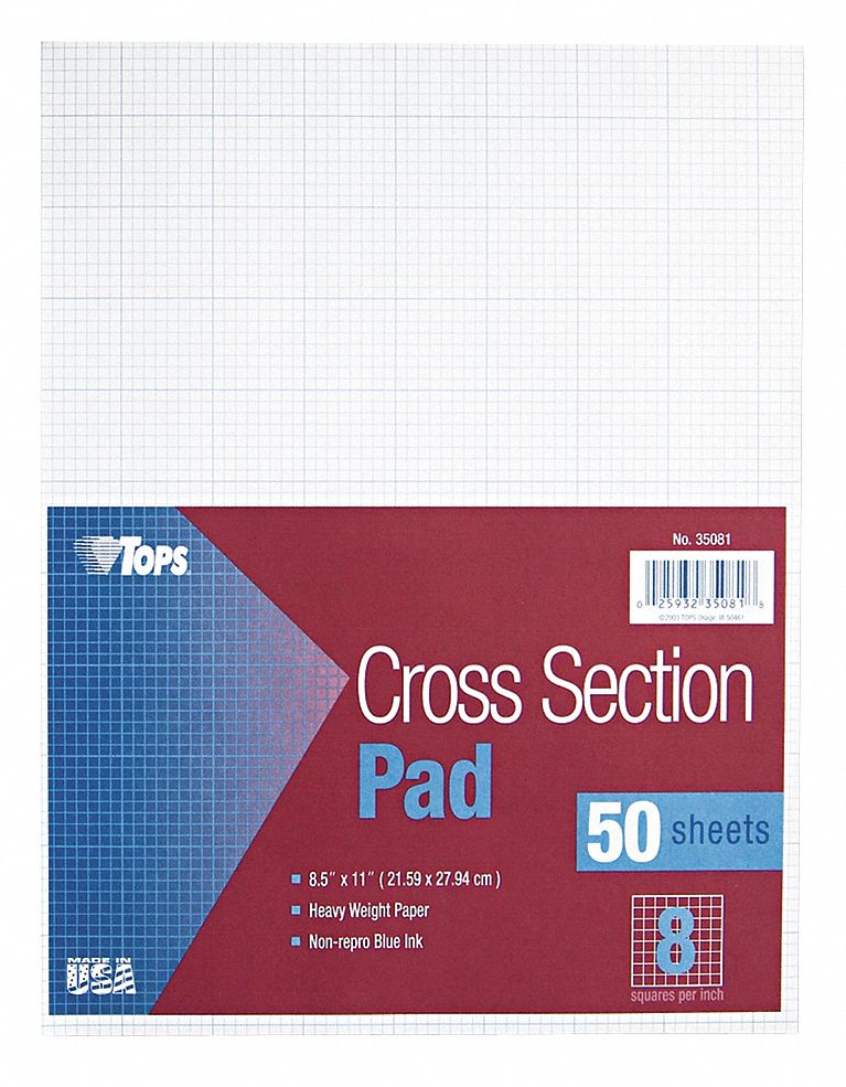 Notepad: Quadrille, Nonwirebound, 50 Sheets, 0 Carbon Sheets, Top, White, 28 pt Chipboard