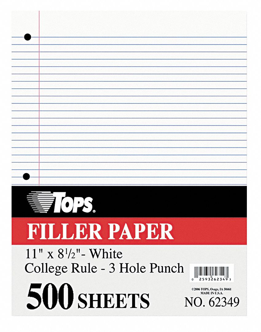 Tops Looseleaf Paper Sheet Size 8 1 2 In X 11 In College Number Of Sheets 500 Color White 35w921 Top Grainger