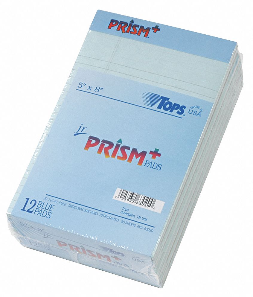 Notepad: 5 in x 8 in Sheet Size, Narrow, Pastel Blue, 600 Sheets, 0% Recycled Content, 12 PK