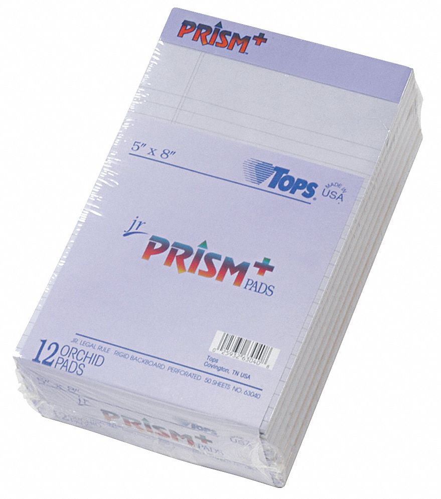 Notepad: 5 in x 8 in Sheet Size, Narrow, Pastel Orchid, 600 Sheets, 0% Recycled Content, 12 PK