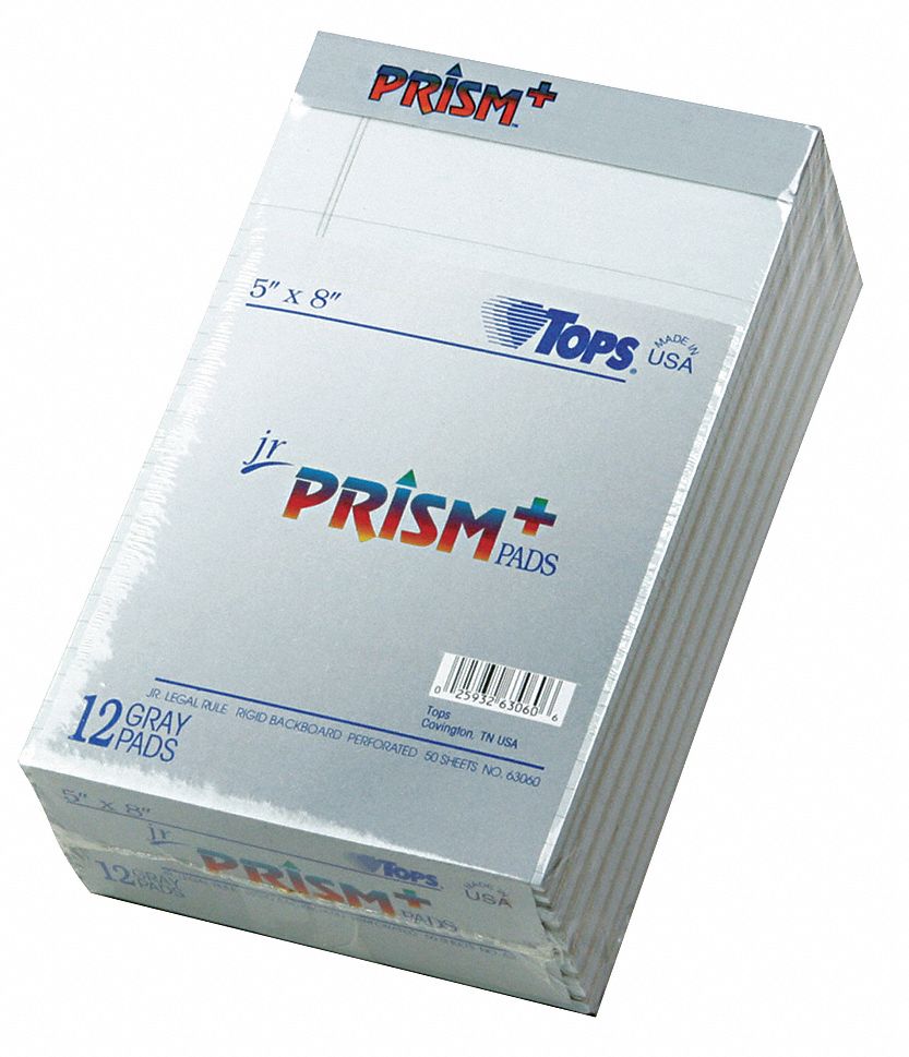 Notepad: 5 in x 8 in Sheet Size, Narrow, Pastel Gray, 600 Sheets, 0% Recycled Content, 12 PK