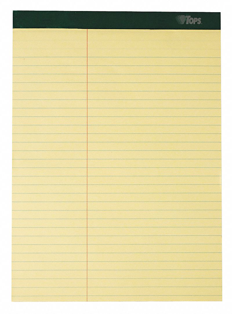 Notepad: 8-1/2 in x 11-3/4 in Sheet Size, Pitman, Canary, 600 Sheets, 0% Recycled Content, 6 PK