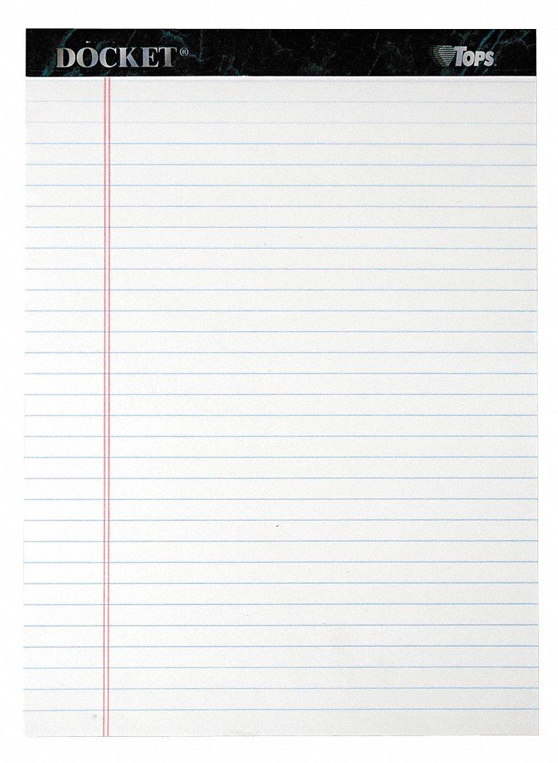Notepad: 8-1/2 in x 11-3/4 in Sheet Size, Legal, White, 600 Sheets, 0% Recycled Content, 12 PK