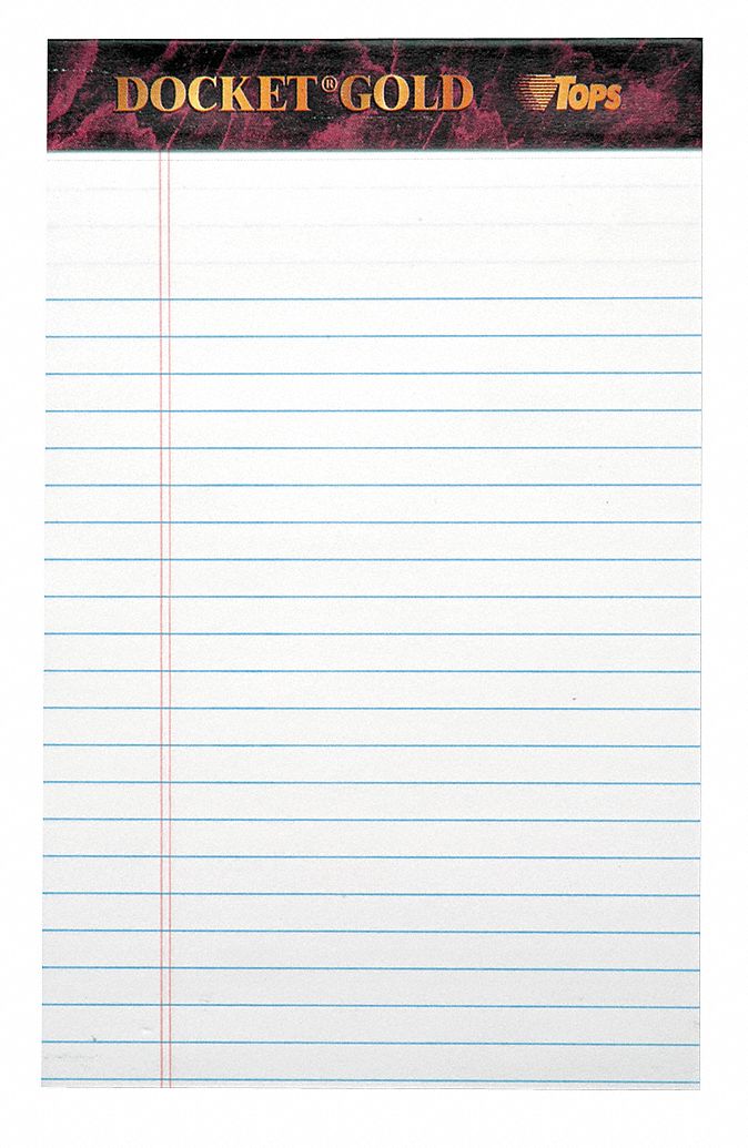 Notepad: 5 in x 8 in Sheet Size, Narrow, White, 600 Sheets, 0% Recycled Content, Top, 12 PK