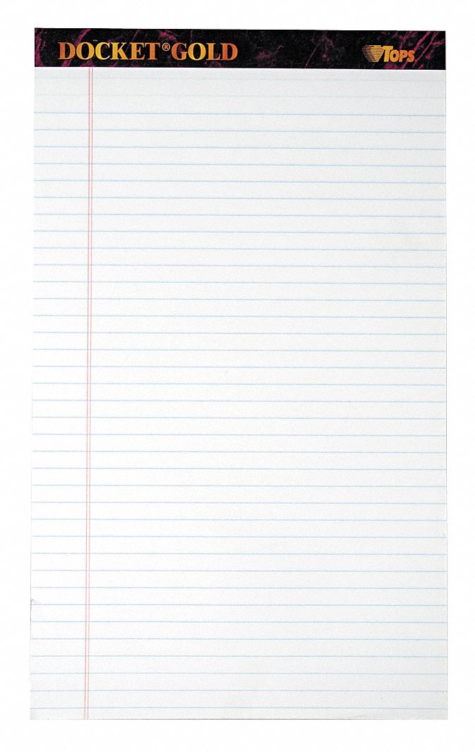 Notepad: 8-1/2 in x 14 in Sheet Size, Legal, White, 600 Sheets, 0% Recycled Content, Top, 12 PK