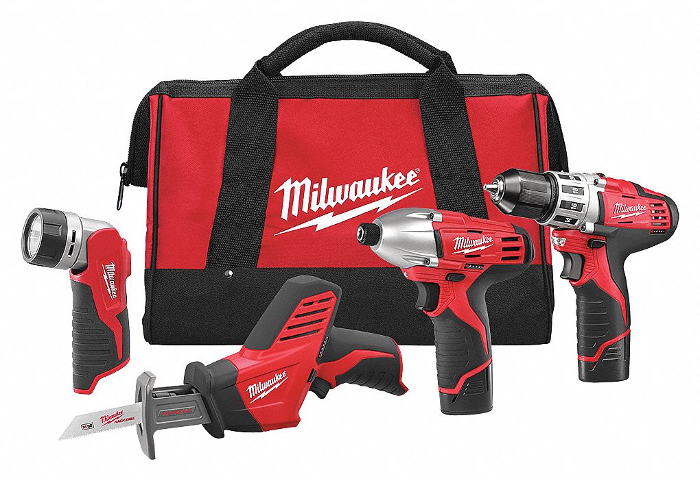 COMBINATION KIT, CORDLESS, 12V, 1.5 AH, 4-TOOLS, 2 BATTERIES/CHARGER/BELT CLIP/WORK LIGHT