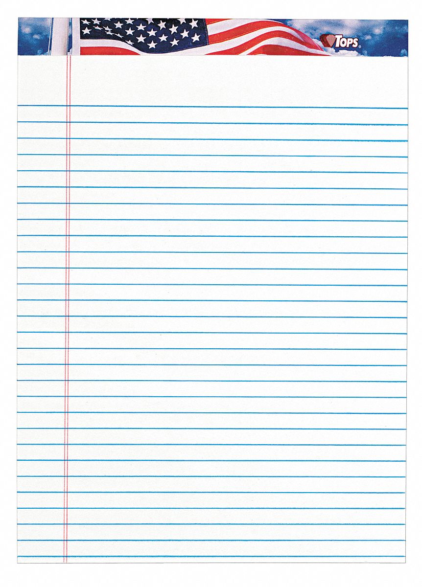 Notepad: 8-1/2 in x 11-3/4 in Sheet Size, Legal, White, 600 Sheets, Blue/Red/White, Top, 12 PK