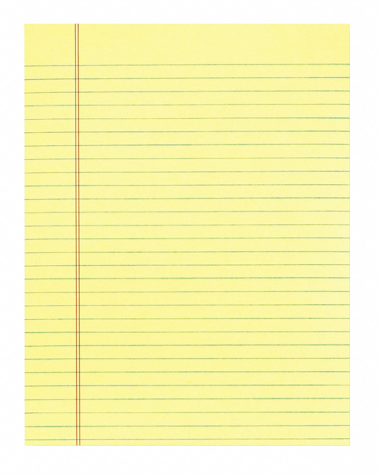 Notepad: 8-1/2 in x 11 in Sheet Size, Legal, Canary, 600 Sheets, 0% Recycled Content, 12 PK