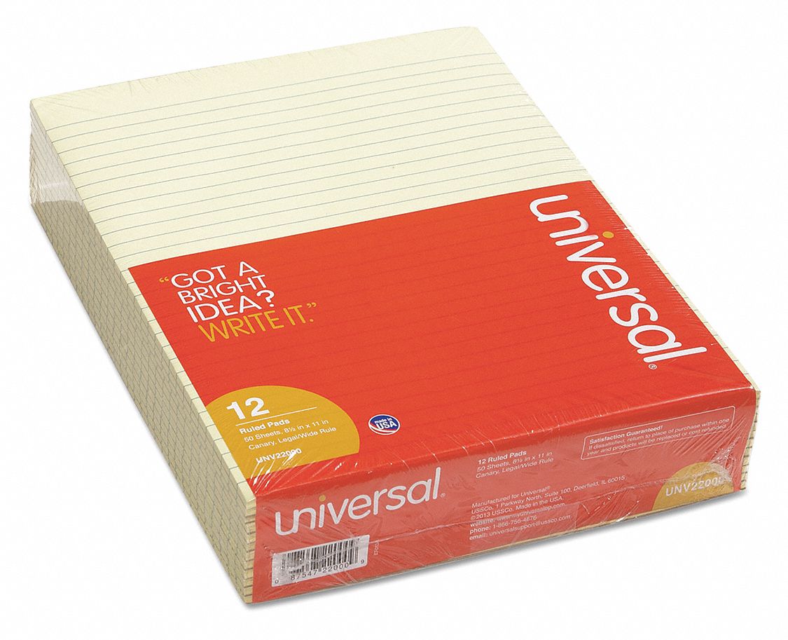 UNIVERSAL Notepad, 81/2 in x 11 in, 600, PK 12 35X065UNV22000