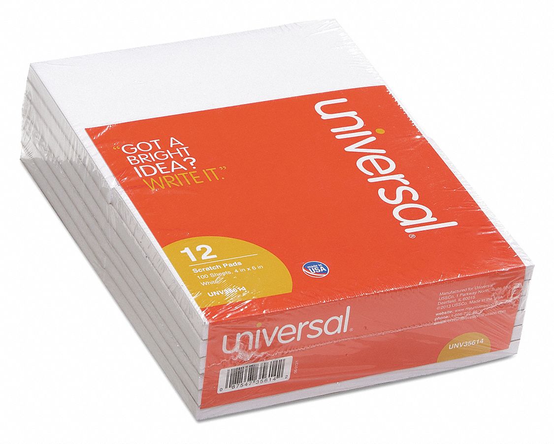 UNIVERSAL, 4 x 6 in Sheet Size, Unruled, Scratch Pads 35X081UNV35614