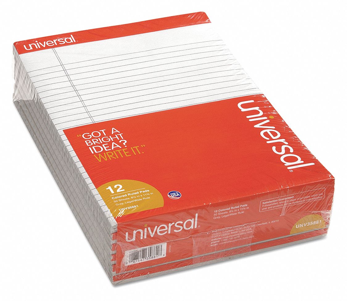 UNIVERSAL, 8-1/2 in x 11 in Sheet Size, Legal, Notepad - 35X106 ...