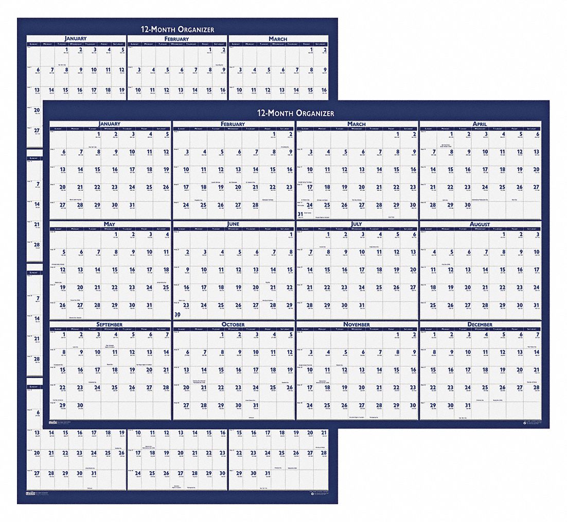 House Of Doolittle Reversible Erasable Yearly Wall Calendar Format 12 Months Per Page Sheet Size 32 In X 48 In 35x199 Hod3961 Grainger