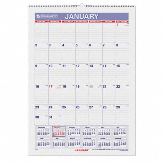 ATAGLANCE White Wall Calendar With Ruled Daily Blocks, Format One