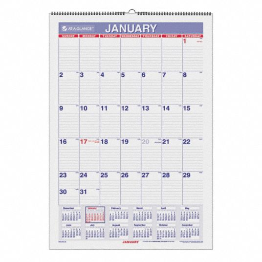 ATAGLANCE, 15 1/2 in x 22 3/4 in Sheet Size, White Wall Calendar With