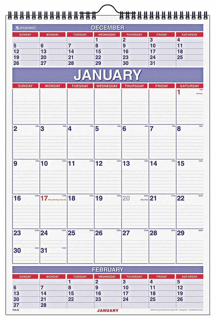 ATAGLANCE, White Wirebound ThreeMonthsPerPage Wall Calendar