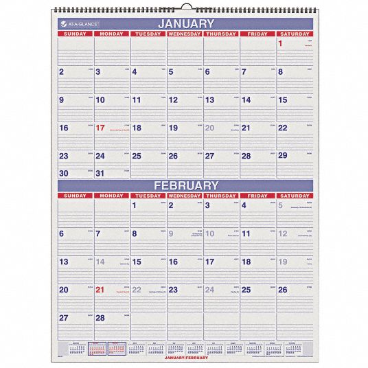 AT-A-GLANCE Two-Month-View Wall Calendar, Format Two Months Per Page ...