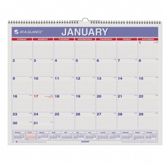 AT-A-GLANCE White Wirebound Monthly Wall Calendar - 35X260|AAGPM828 ...