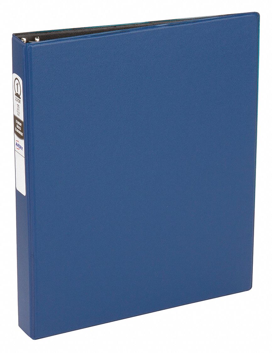 Ring Binder: 1 in Ring Size, Round, 175 Sheet Capacity, Plain, Polypropylene, Blue, 2 Pockets