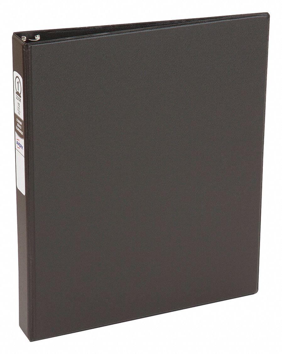 Ring Binder: 1 in Ring Size, Round, 175 Sheet Capacity, Plain, Polypropylene, Black, 2 Pockets