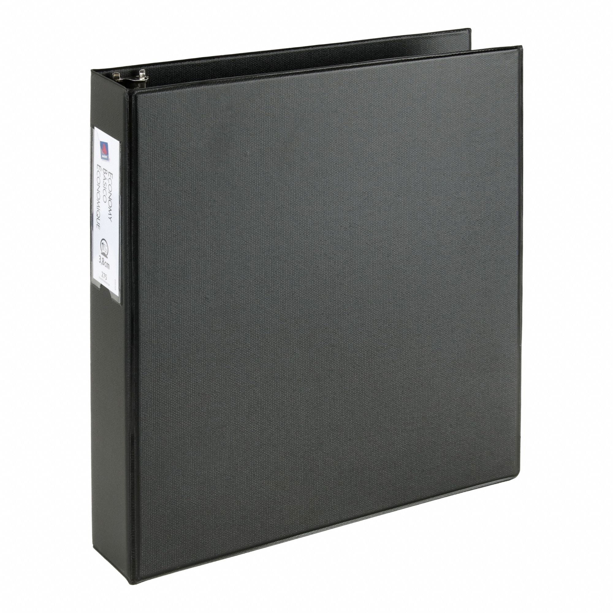 Ring Binder: 1 1/2 in Ring Size, Round, 275 Sheet Capacity, Plain, Polypropylene, Black, 2 Pockets