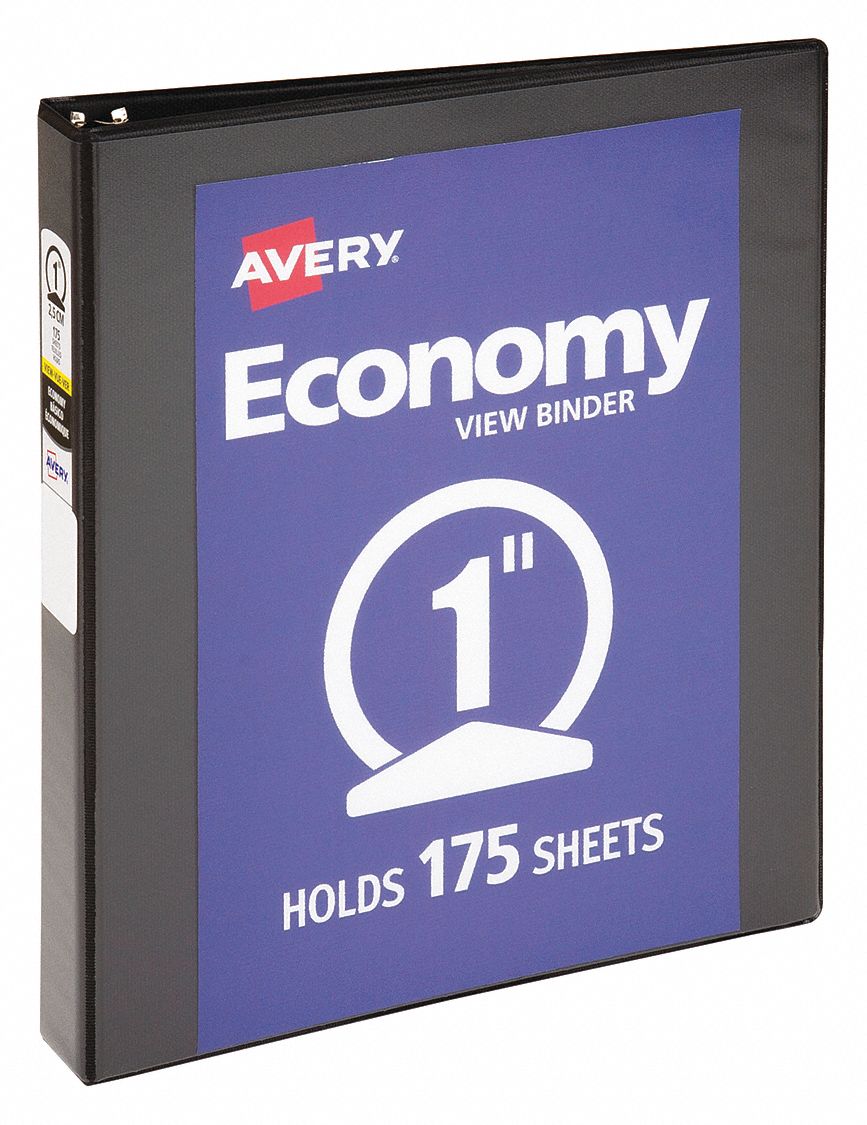 Ring Binder: 1 in Ring Size, Round, 175 Sheet Capacity, Clear Sleeve, Polypropylene, Black