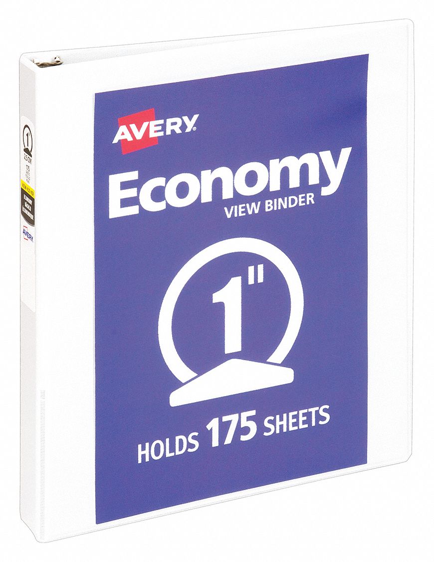 Ring Binder: 1 in Ring Size, Round, 175 Sheet Capacity, Clear Sleeve, Polypropylene, White