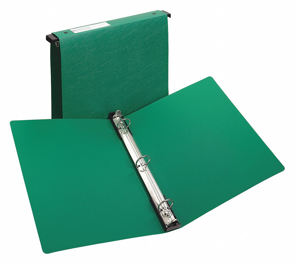 Ring Binder: 1 in Ring Size, Round, 175 Sheet Capacity, Plain, Polypropylene, Green, 0 Pockets