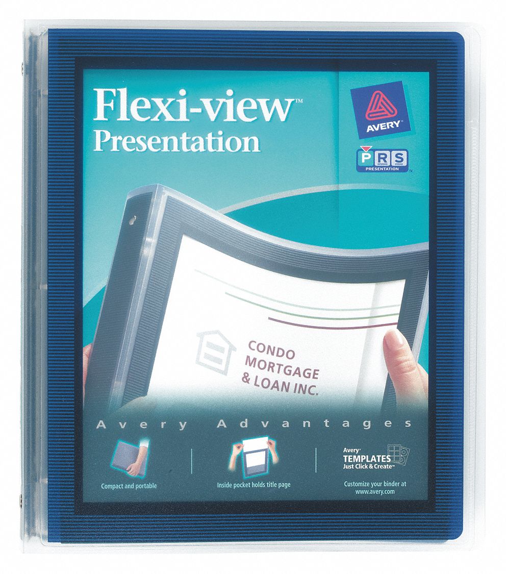 Ring Binder: 1 in Ring Size, Round, 175 Sheet Capacity, Clear Sleeve, Polypropylene, Navy Blue
