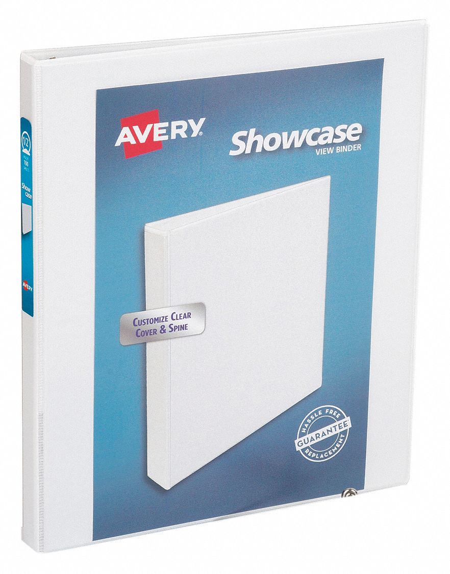 Ring Binder: 1/2 in Ring Size, Round, 100 Sheet Capacity, Clear Sleeve, Polypropylene, White