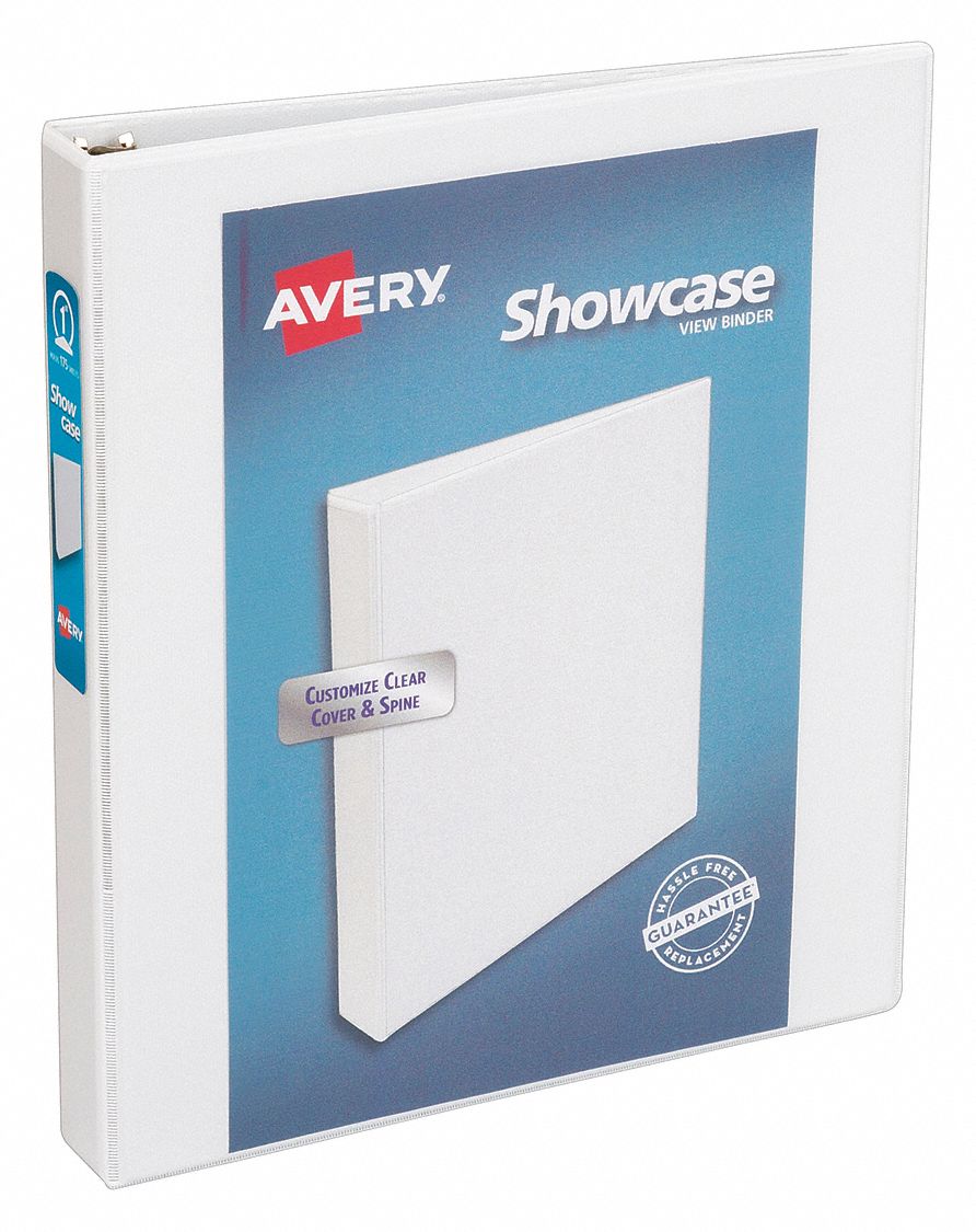 Ring Binder: 1 in Ring Size, Round, 175 Sheet Capacity, Clear Sleeve, Polypropylene, White