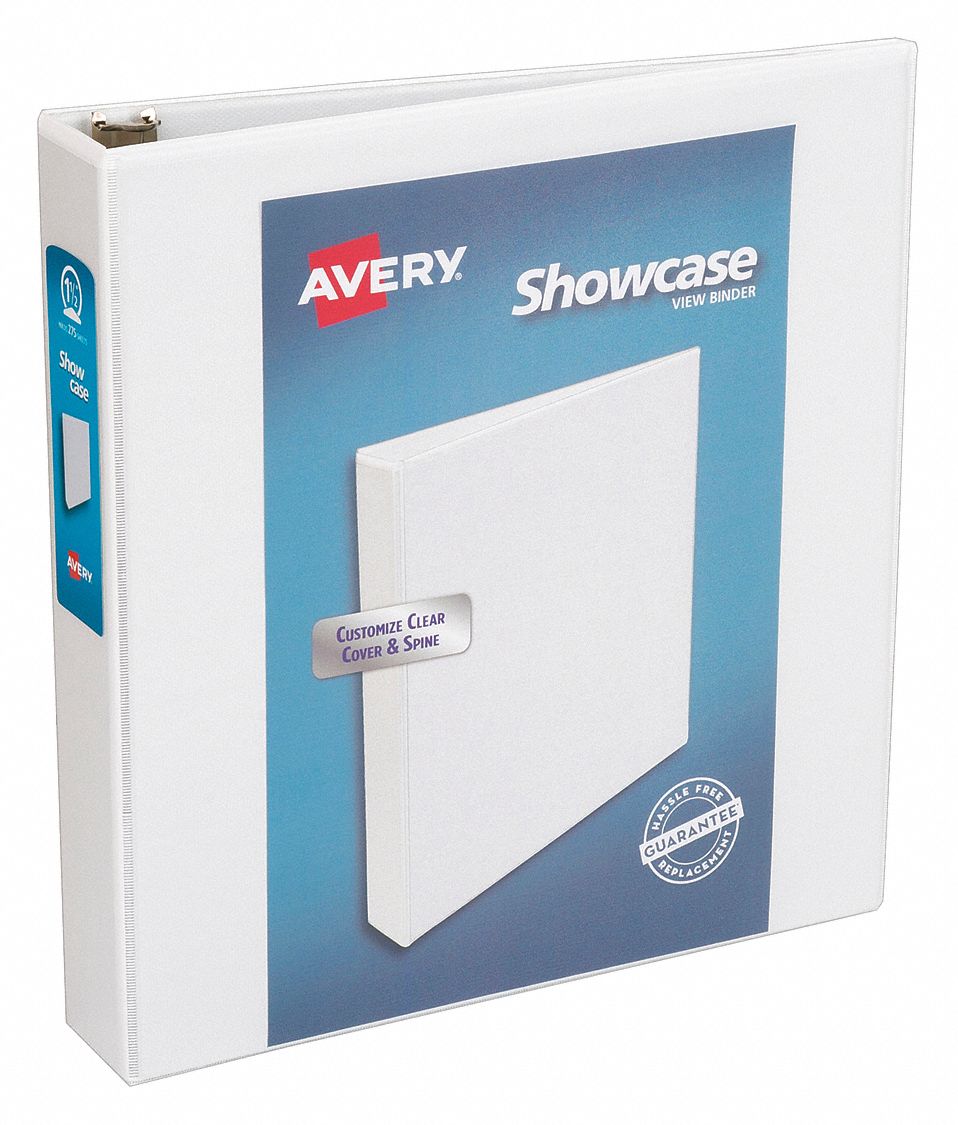 Ring Binder: 1 1/2 in Ring Size, Round, 275 Sheet Capacity, Clear Sleeve, Polypropylene, White