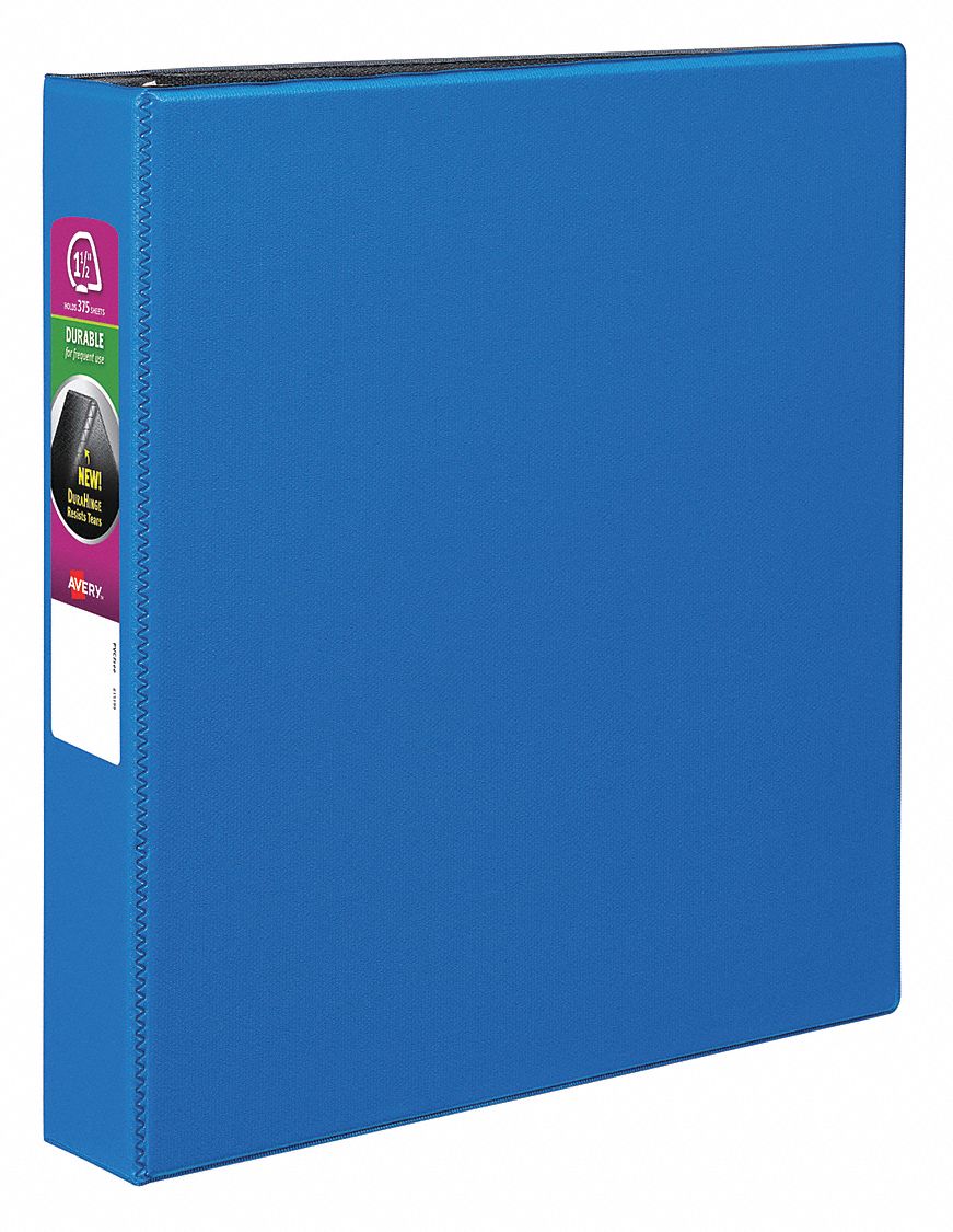Ring Binder: 1 1/2 in Ring Size, Slant D-Ring, 375 Sheet Capacity, Plain, Polypropylene, Blue