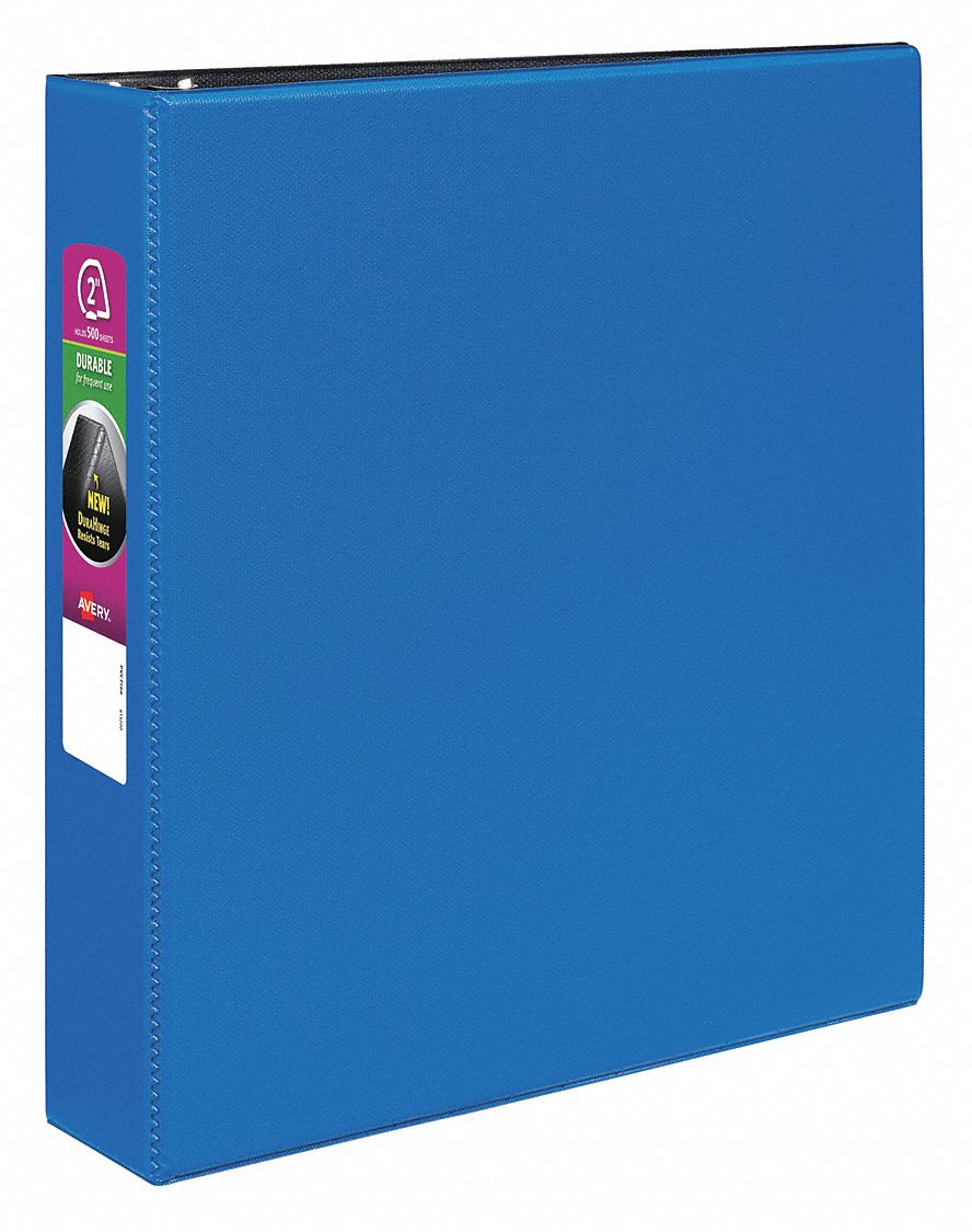Ring Binder: 2 in Ring Size, Slant D-Ring, 500 Sheet Capacity, Plain, Polypropylene, Blue, 2 Pockets