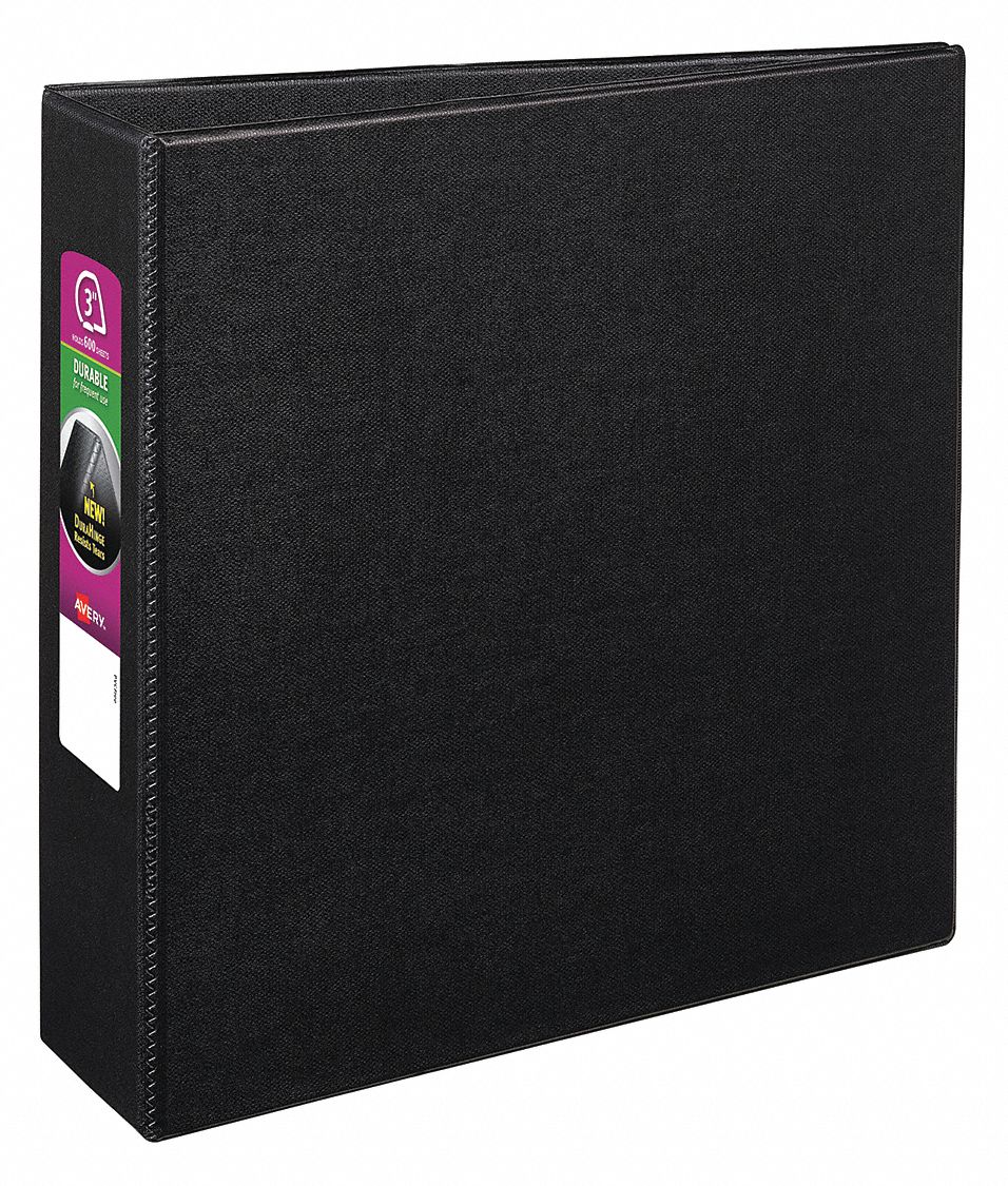 Ring Binder: 3 in Ring Size, Slant D-Ring, 600 Sheet Capacity, Plain, Polypropylene, Black