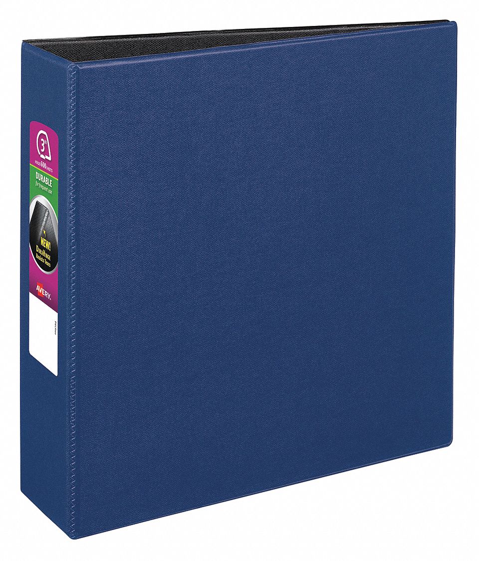 Ring Binder: 3 in Ring Size, Slant D-Ring, 600 Sheet Capacity, Plain, Polypropylene, Blue, 2 Pockets